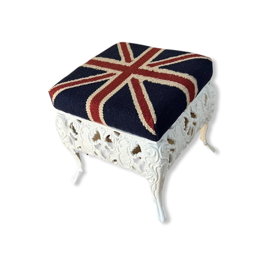 Union Jack Flag Bench | Great Britain | Pouf Solid Base | Vintage Style | Floor Standing | Man Cave Foot Stool