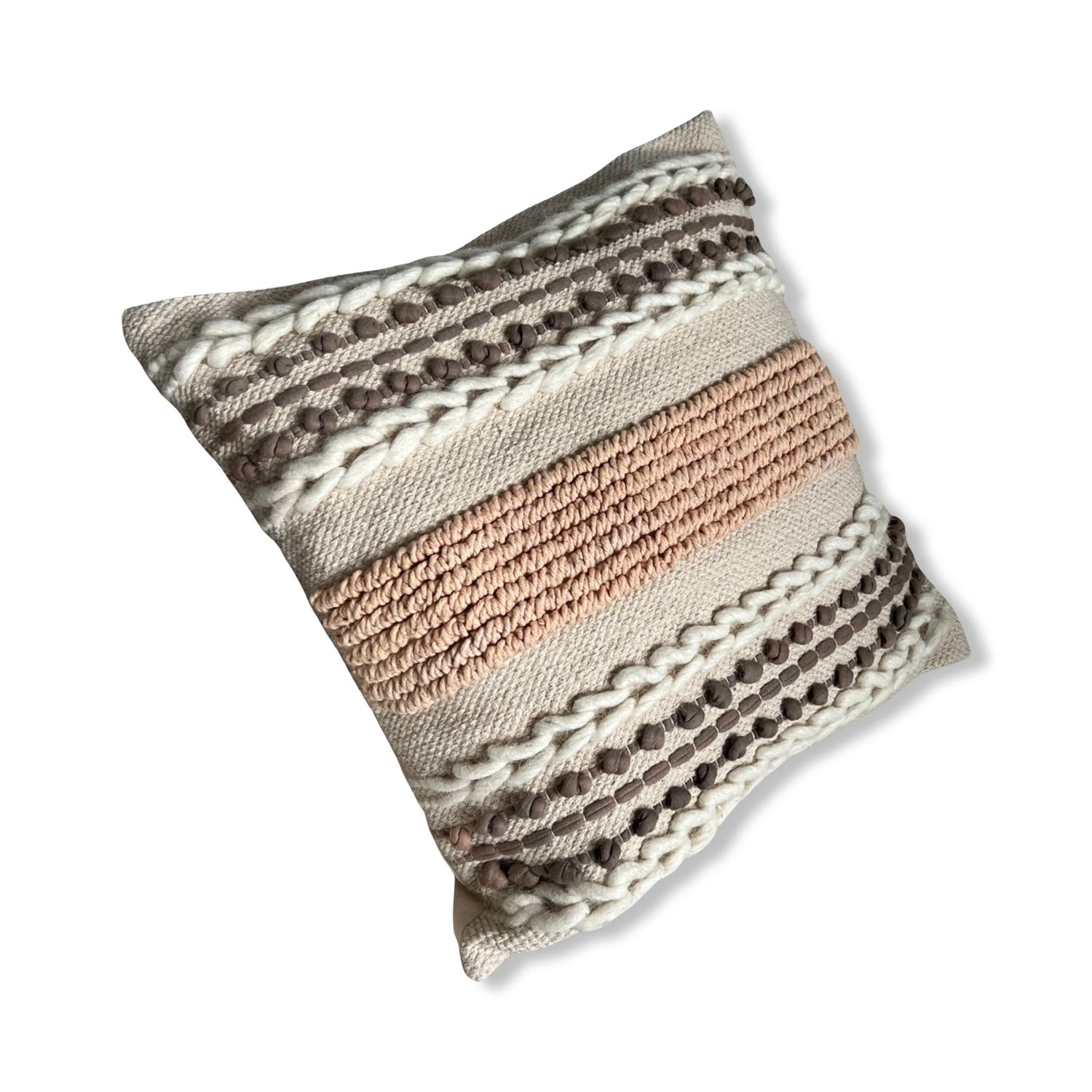 Maxlume ~ 18x18 Plaited Cushion, Woven Pillow Cover, Plait Detail, Braided Pillow, Wool Boho Filled