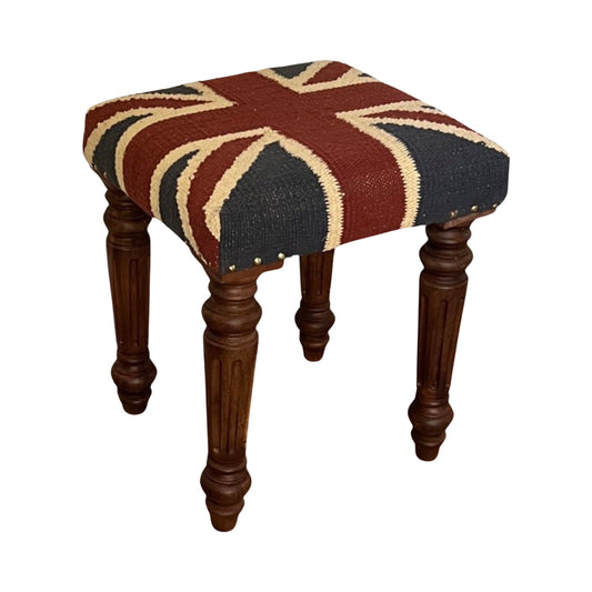 Maxlume ~ Union Jack Flag Bench | Great Britain | Pouf Solid Base | Vintage Style | Floor Standing | Man Cave Foot Stool