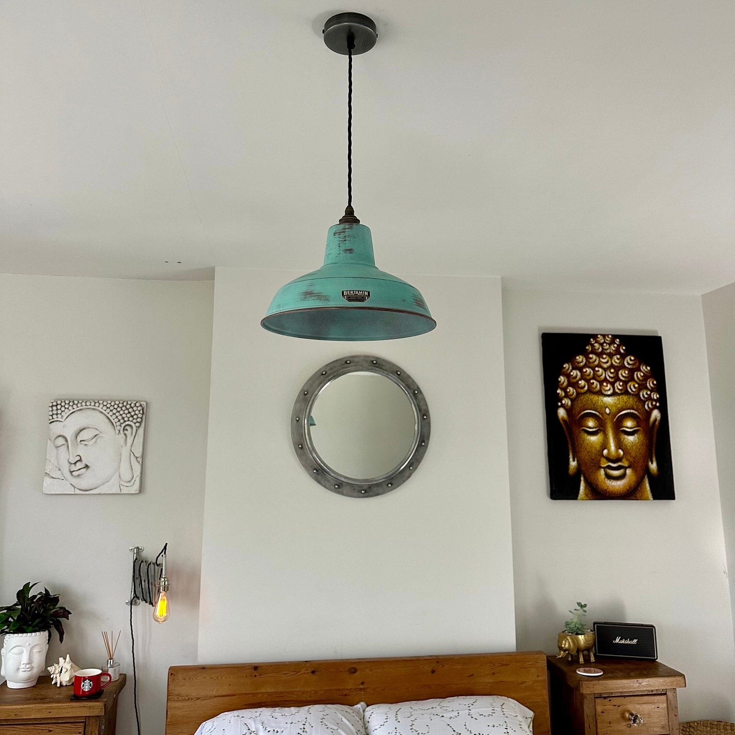 Filby ~ Copper Verdigris RLM Reflector Lampshade Pendant Ceiling Light ~ 12.5 Inch