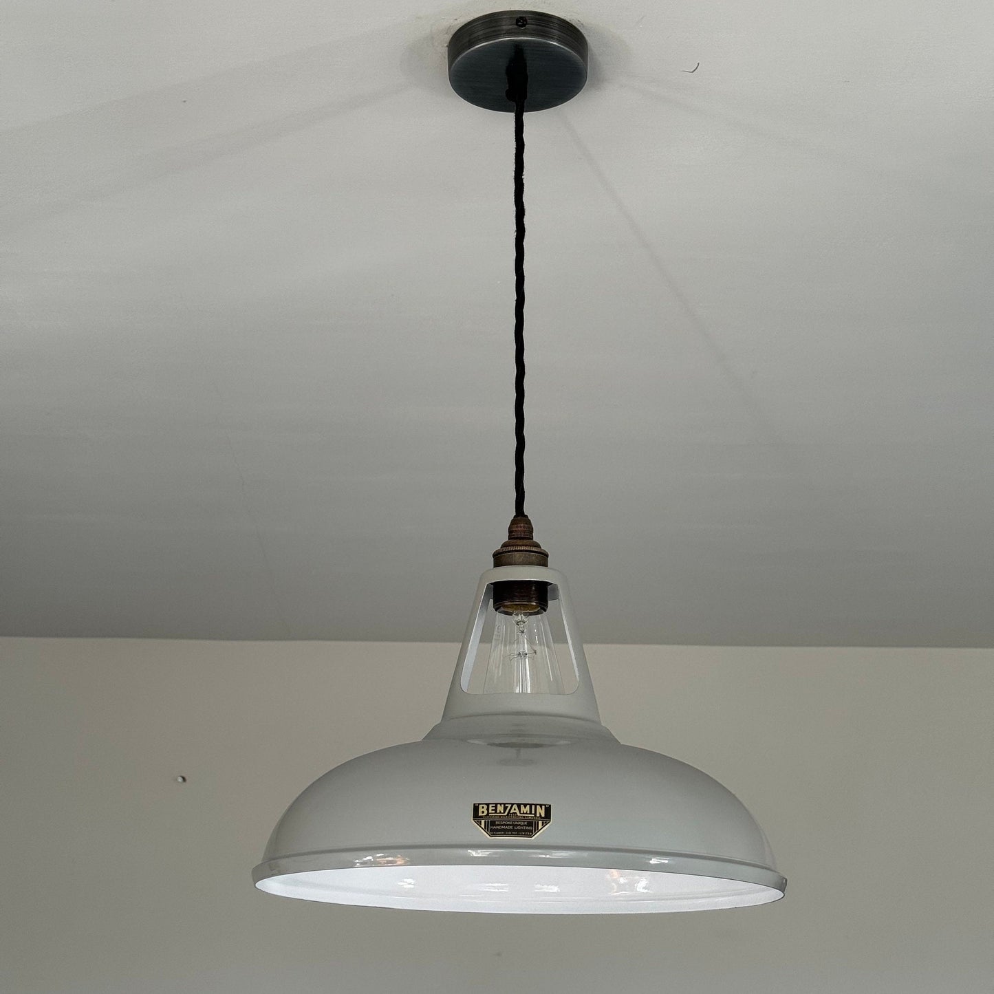 Cawston XL - Original Grey Slotted Lampshade Pendant Set Light *Worn* ~ 14 Inch