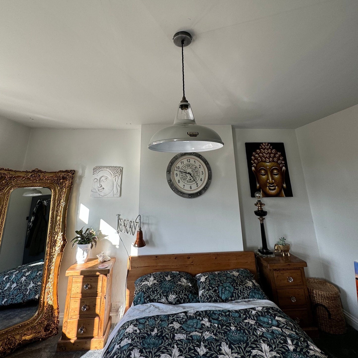 Cawston XL - Original Grey Slotted Lampshade Pendant Set Light *Worn* ~ 14 Inch