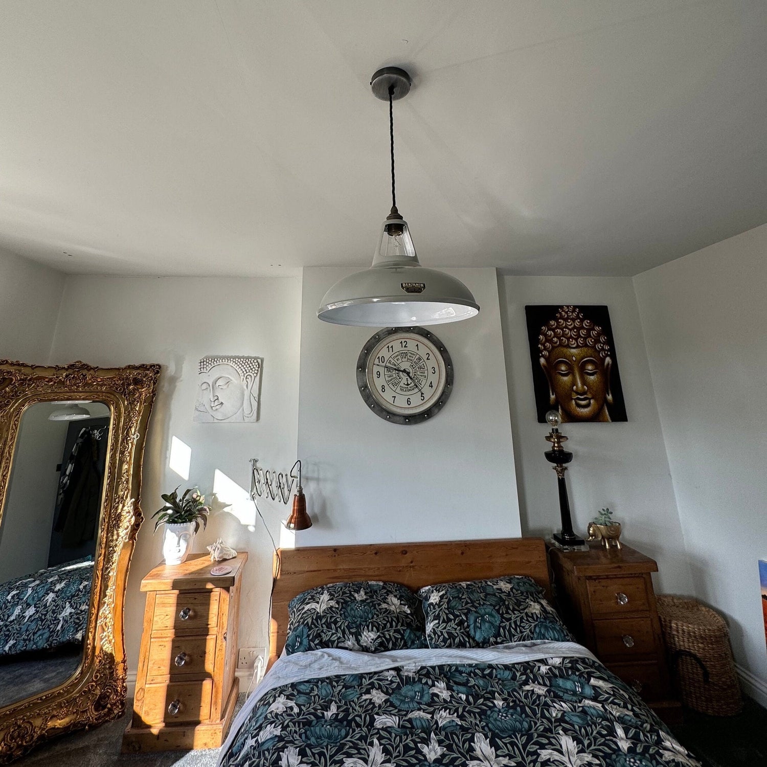 Cawston XL - Original Grey Slotted Lampshade Pendant Set Light *Worn* ~ 14 Inch