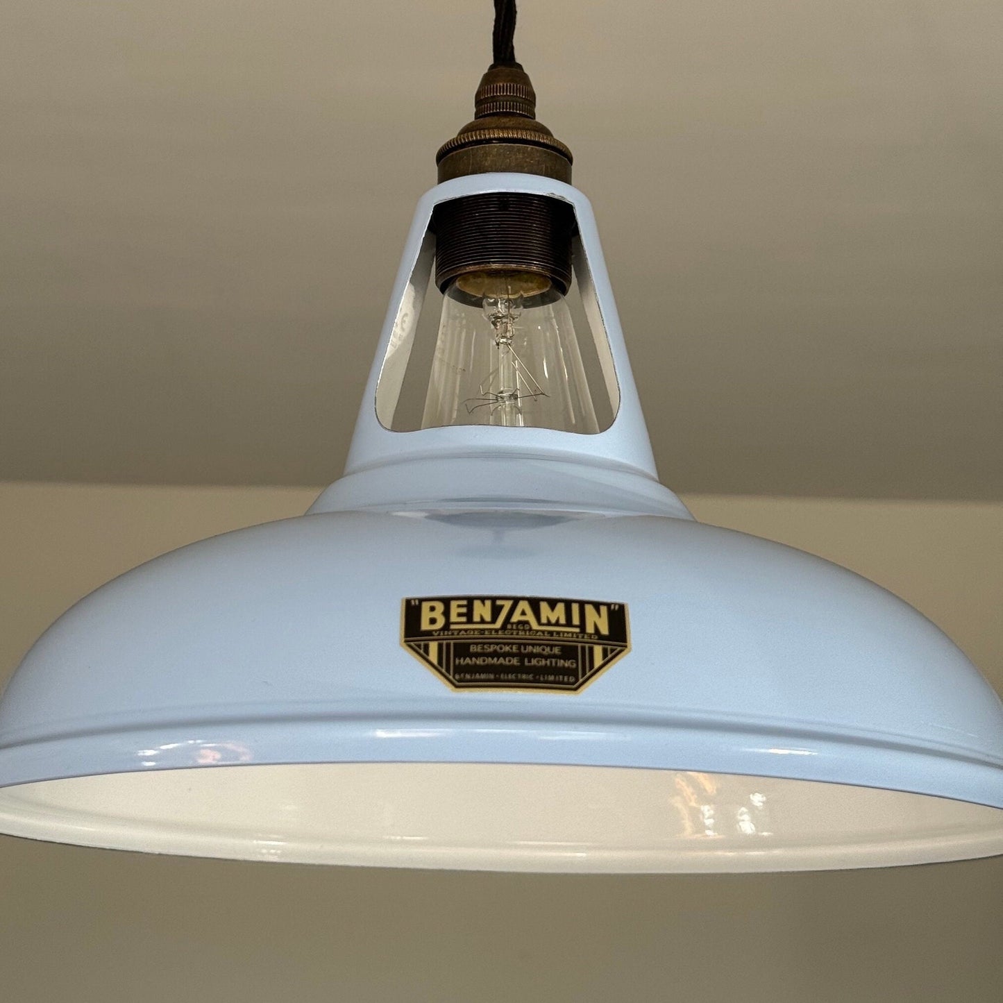 Cawston - Light Sky Blue Slotted Lampshade Pendant Set Light *Worn* - 11 Inch