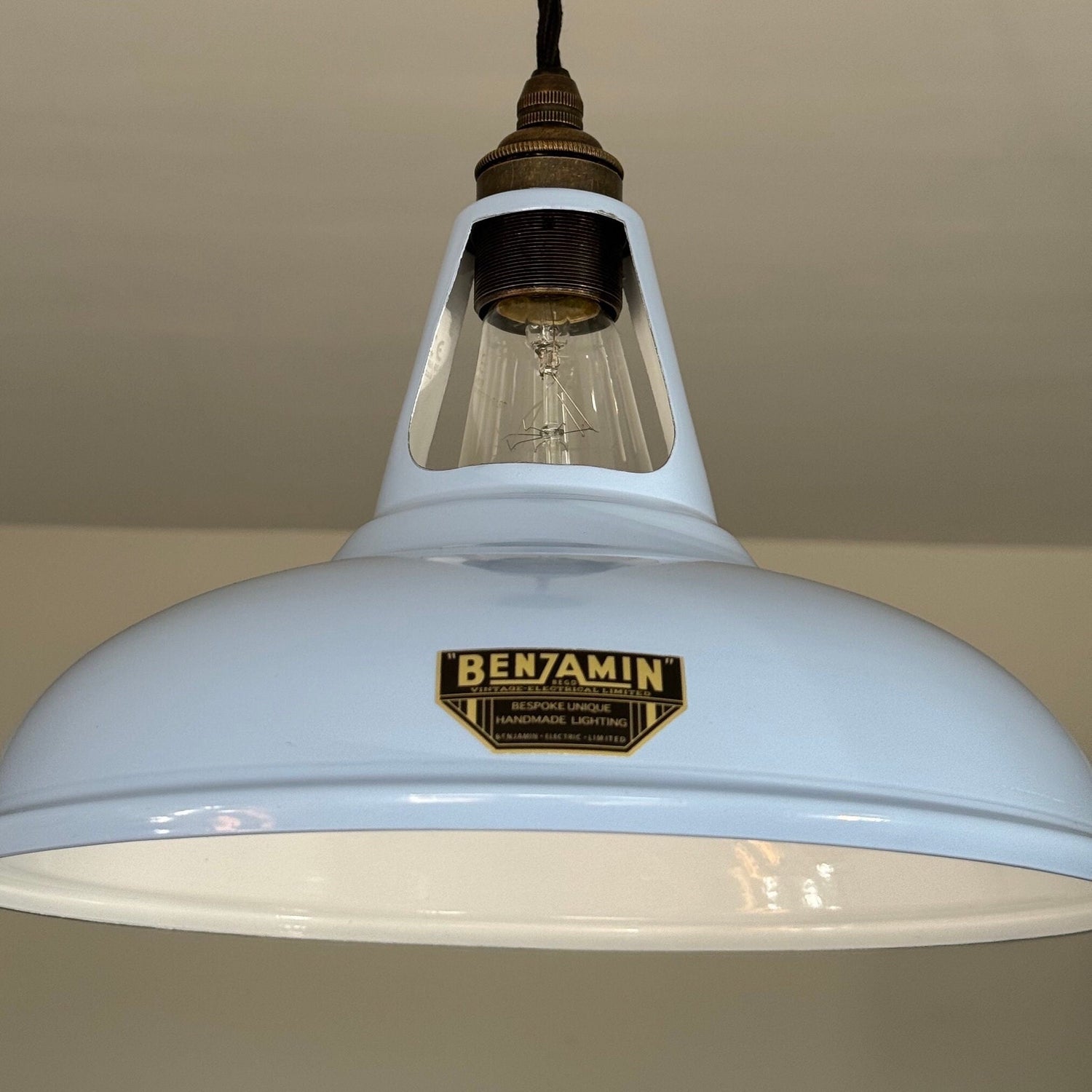 Cawston - Light Sky Blue Slotted Lampshade Pendant Set Light *Worn* - 11 Inch
