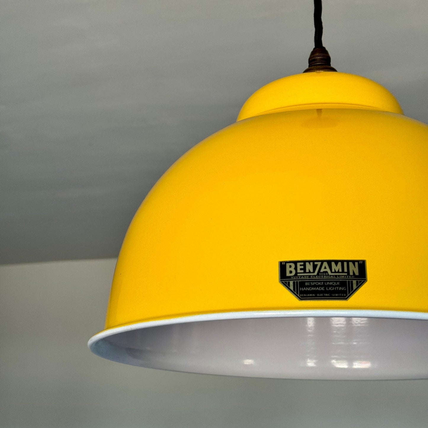 Morley XL ~ Summer Yellow RLM Deep Dome Reflector Lampshade Pendant Set Light ~ 13 Inch