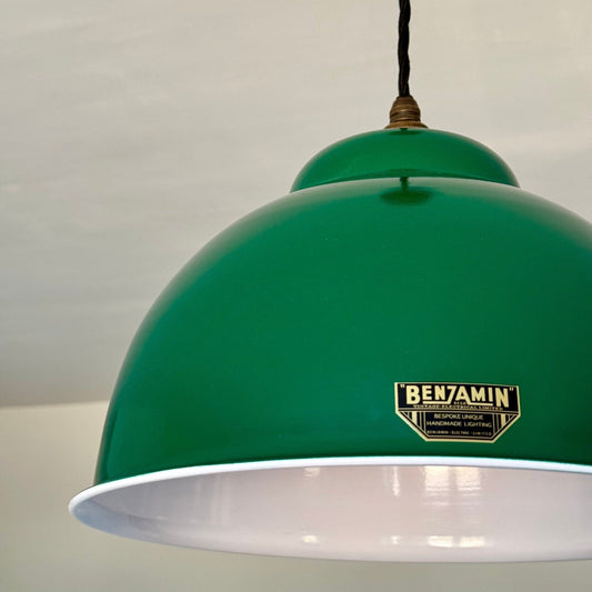 Morley XL ~ Original Green RLM Deep Dome Reflector Lampshade Pendant Set Light ~ 13 Inch