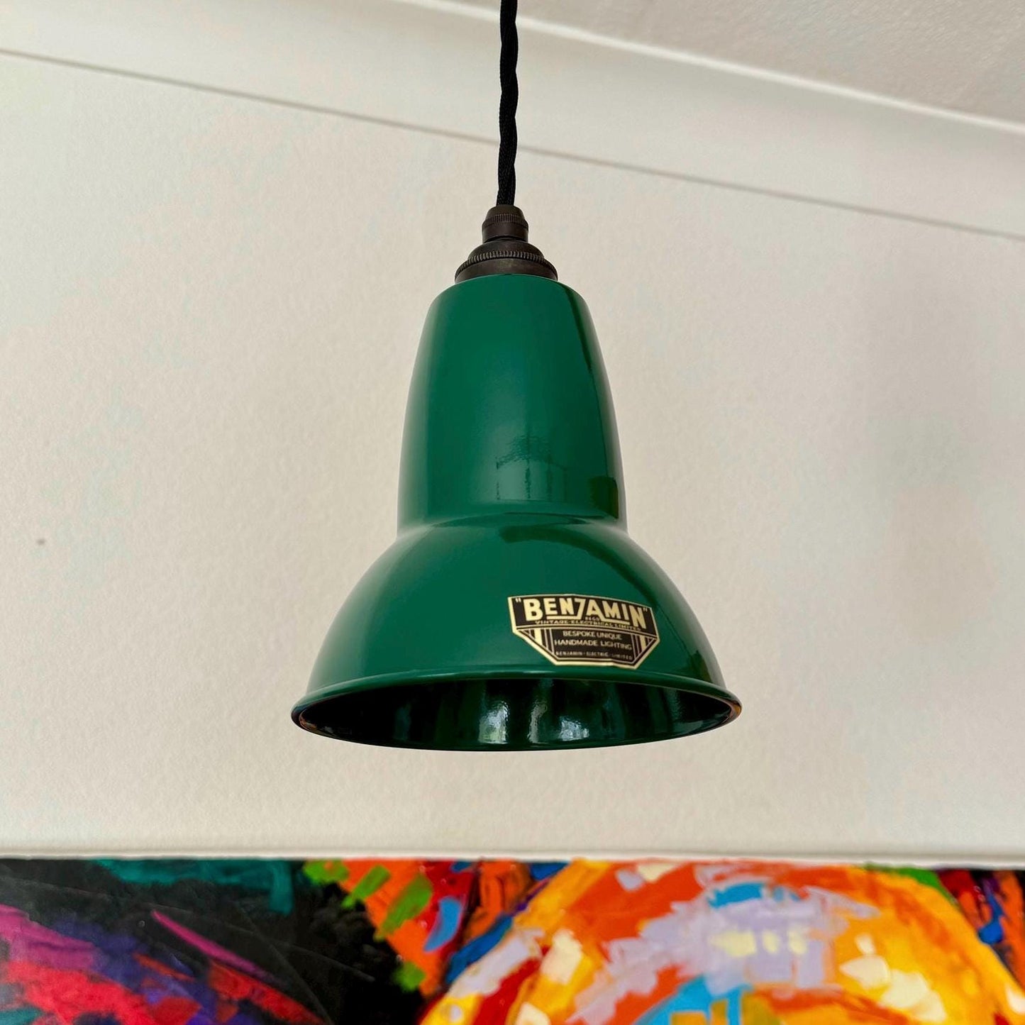 Alby ~ 3 x Racing Green Lampshade Pendant Set Wooden Track Light | Dining Room | Kitchen Table