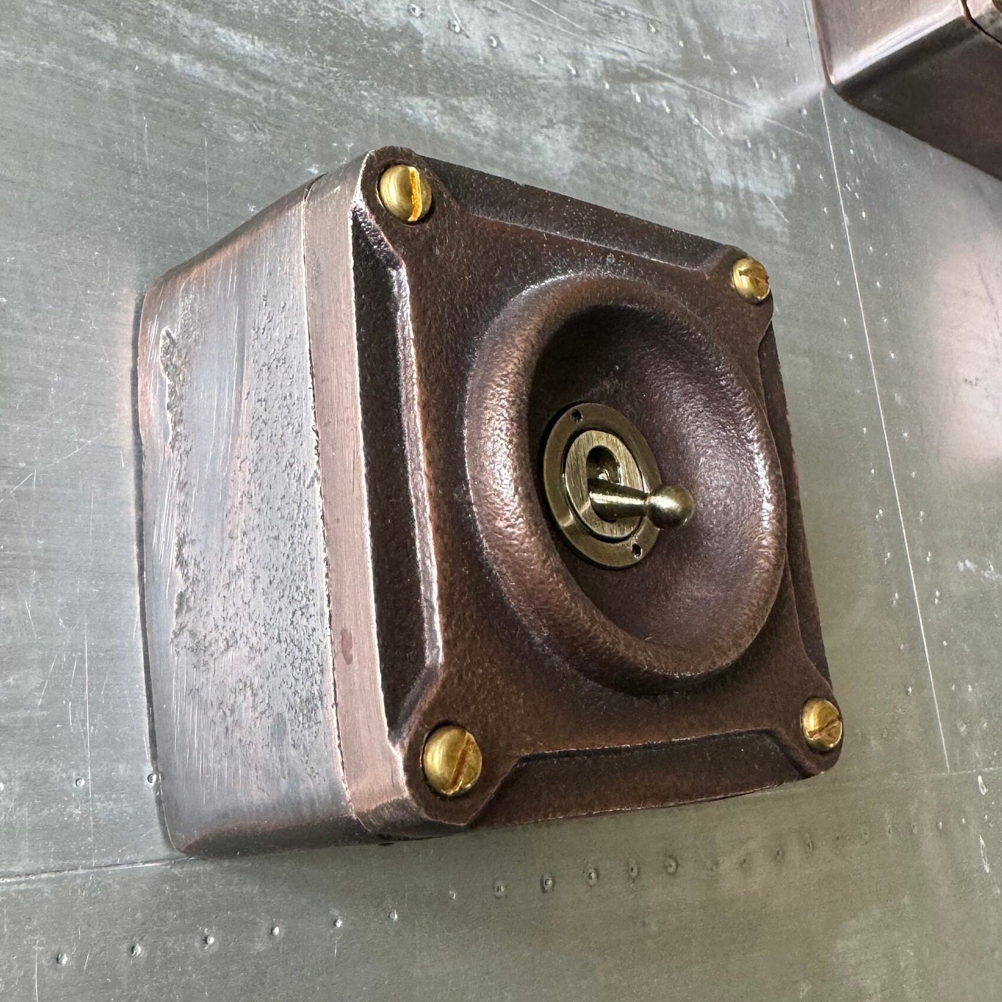 Single Gang Antique Copper Solid Cast Metal Conduit Light Switch Industrial 2 Way - BS EN Approved Vintage Crabtree 1950’s Style