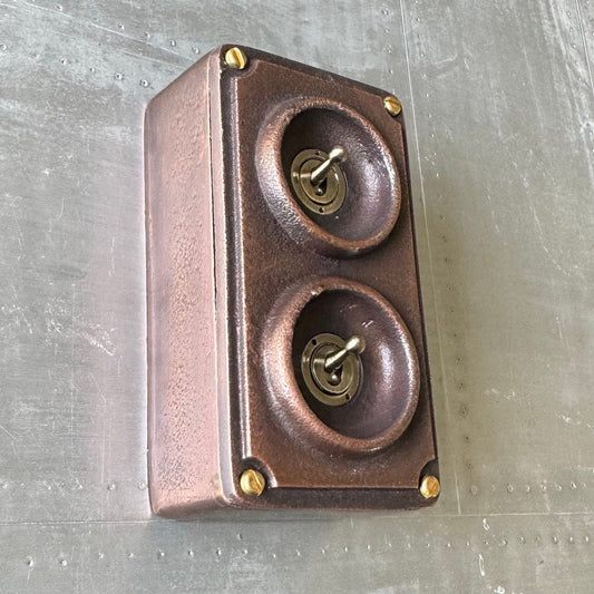 Double 2 Gang Antique Copper Solid Cast Metal Surface Mounting Conduit Light Switch Industrial 2 Way