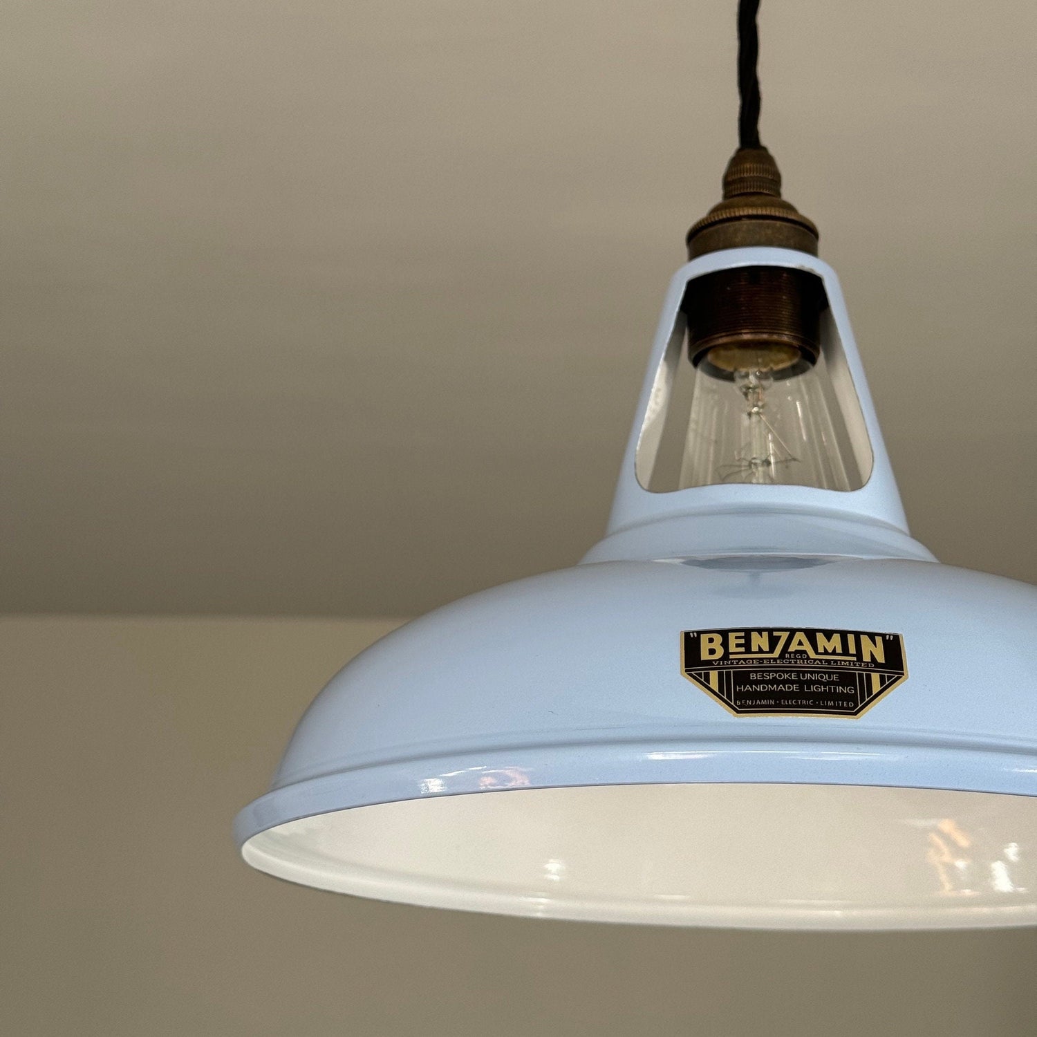 Cawston - Light Sky Blue Slotted Lampshade Pendant Set Light *Worn* - 11 Inch
