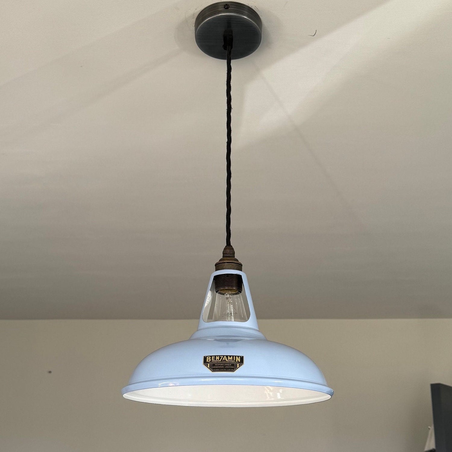 Cawston - Light Sky Blue Slotted Lampshade Pendant Set Light *Worn* - 11 Inch