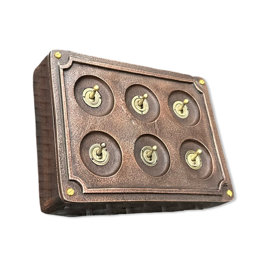 6 Gang 2 Way Antique Copper Solid Cast Metal Conduit Light Switch Industrial - BS EN Vintage Crabtree 1950’s Style