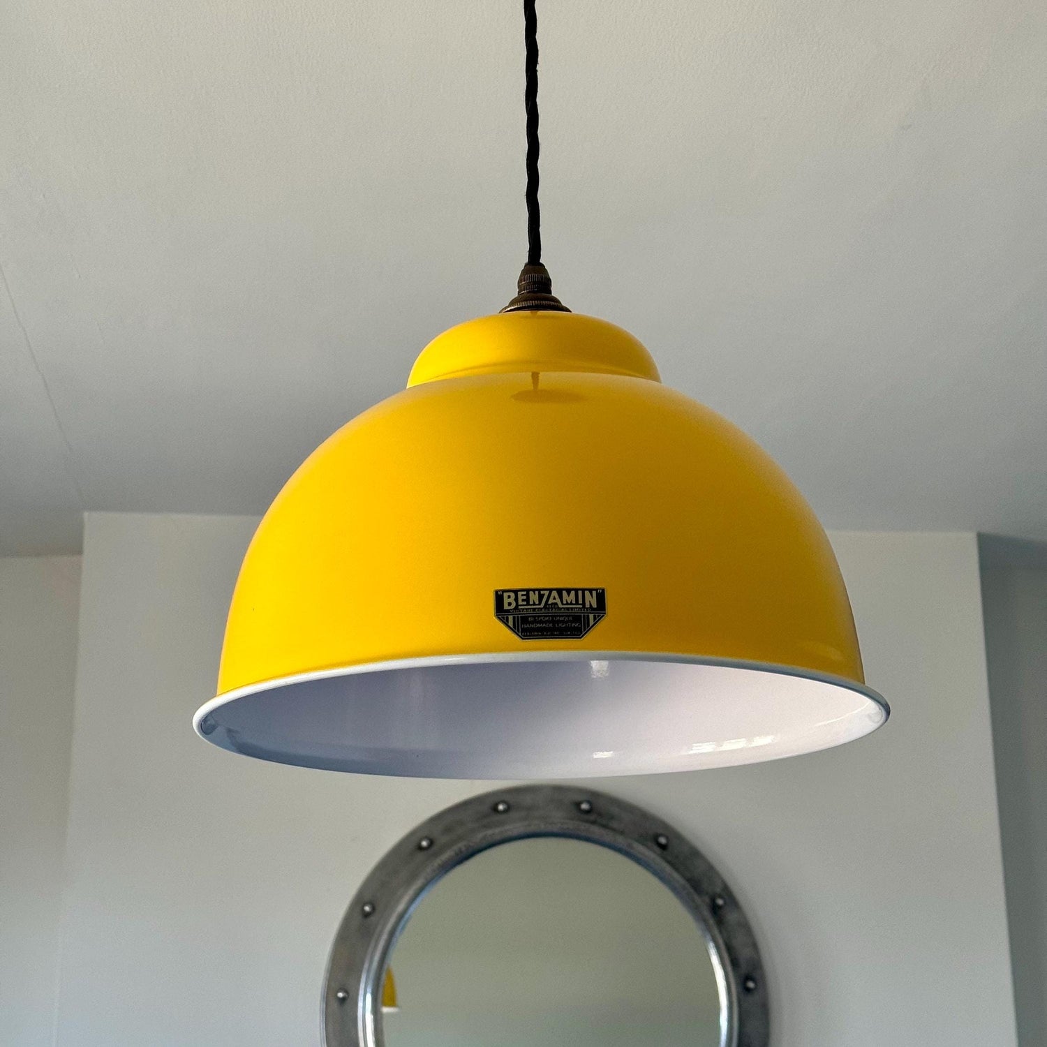 Morley XL ~ Summer Yellow RLM Deep Dome Reflector Lampshade Pendant Set Light ~ 13 Inch