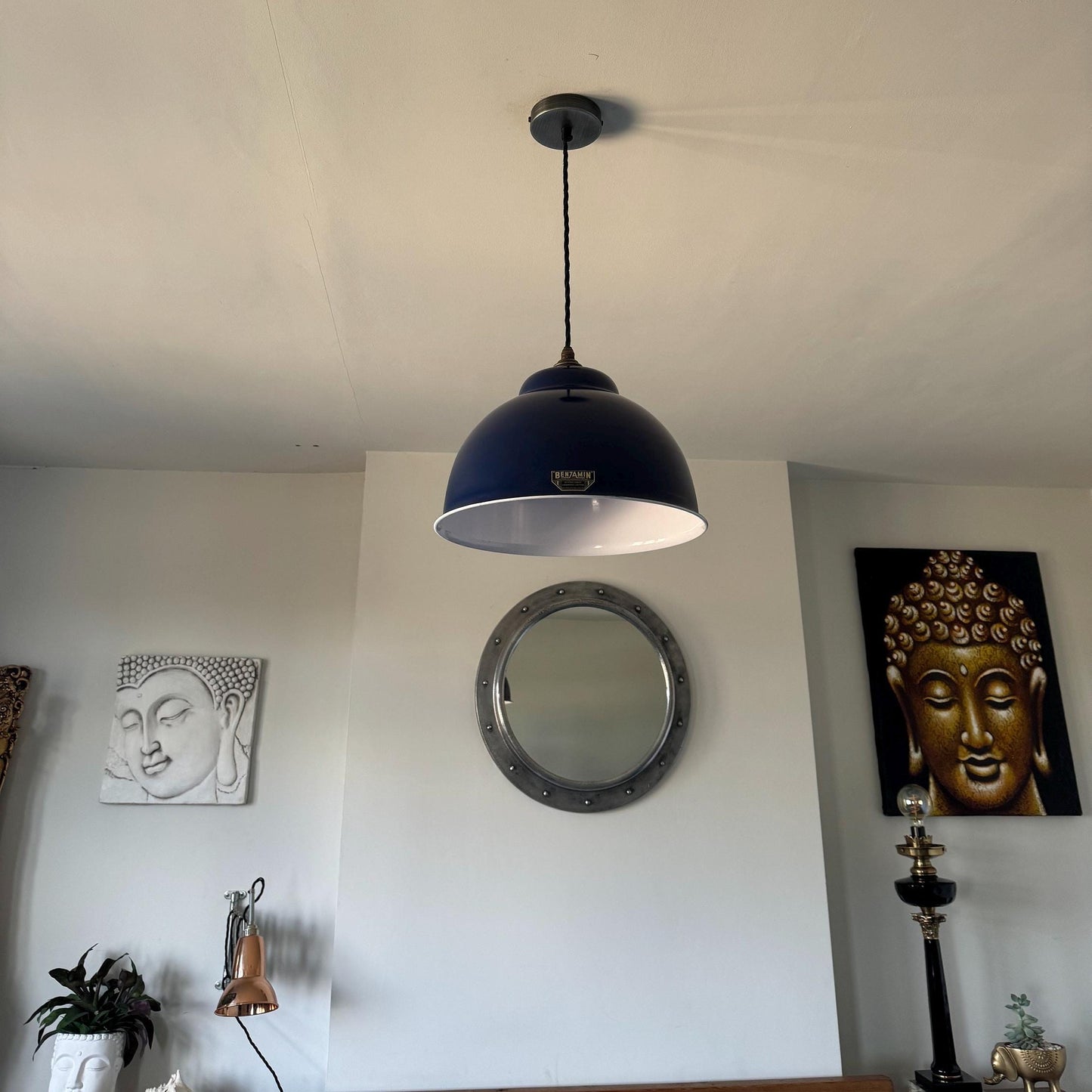 Morley XL ~ Royal Blue RLM Deep Dome Reflector Lampshade Pendant Set Light ~ 13 Inch