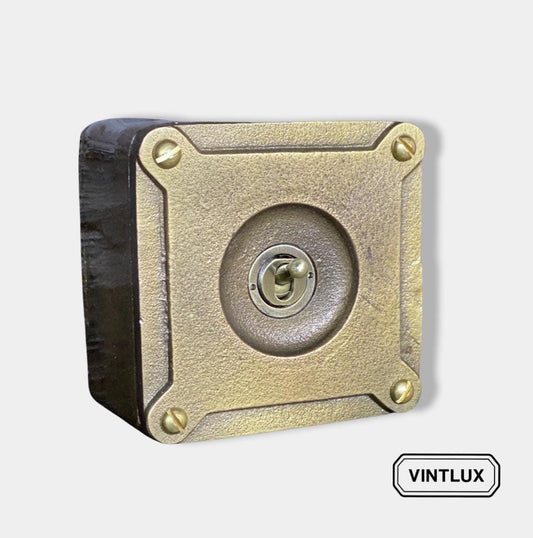 Single Gang Bronze Solid Cast Metal Conduit Light Switch Industrial 2 Way - BS EN Approved Vintage Crabtree 1950’s Style