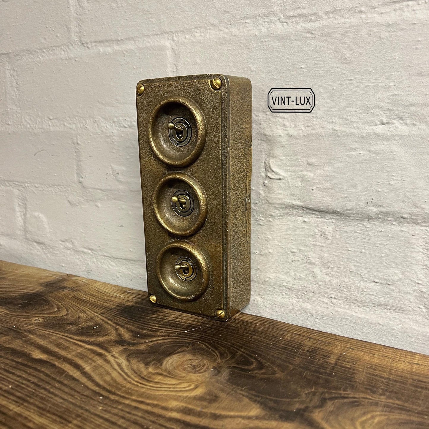 3 Gang Solid Cast Bronze Metal Conduit Light Switch Industrial 2 Way - BS EN Approved Vintage Crabtree 1950’s Style