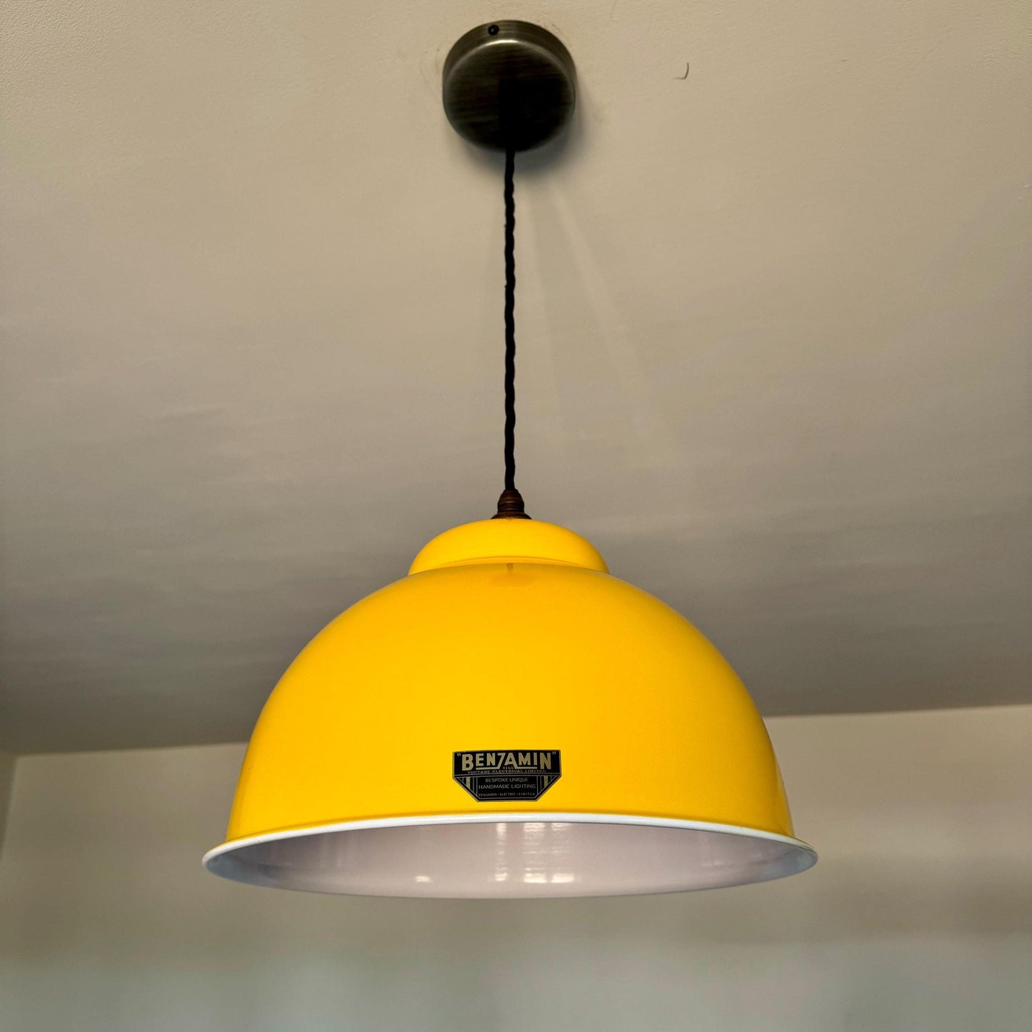 Morley XL ~ Summer Yellow RLM Deep Dome Reflector Lampshade Pendant Set Light ~ 13 Inch
