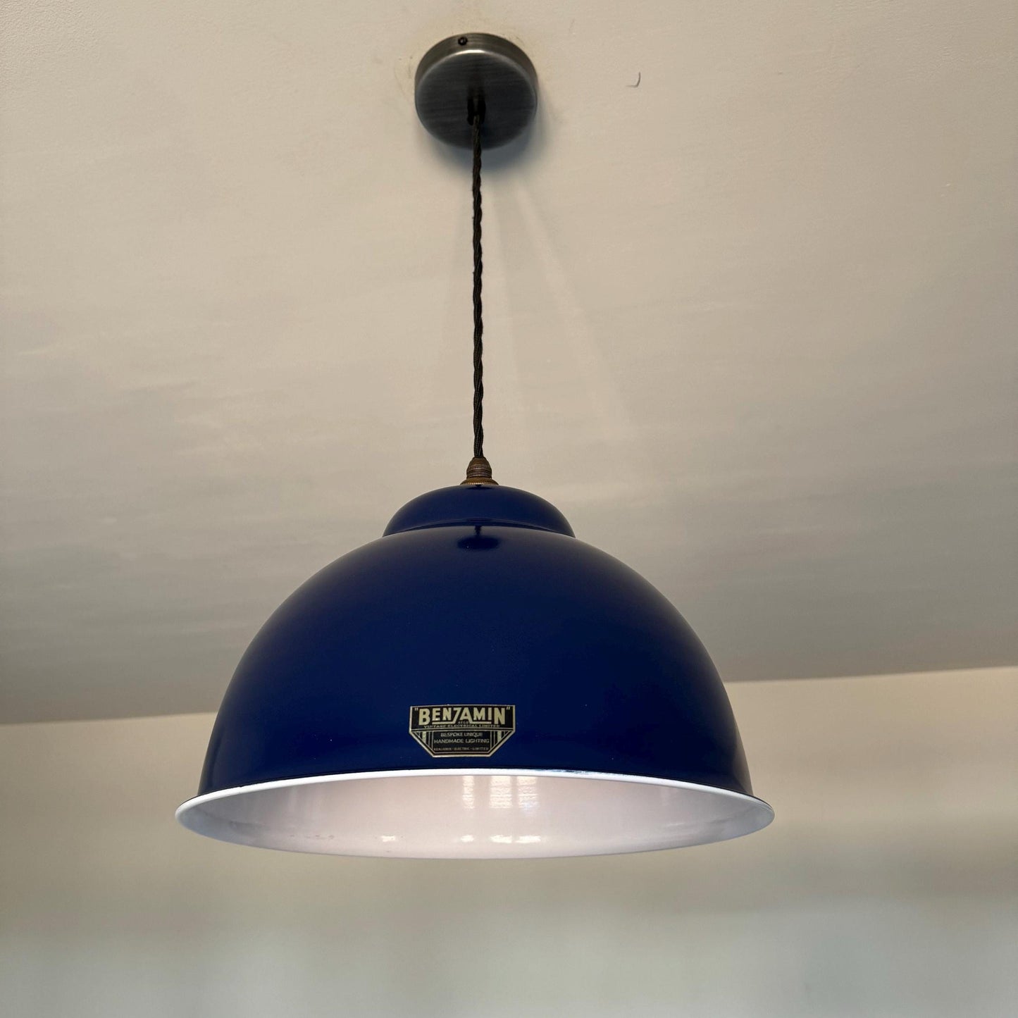Morley XL ~ Royal Blue RLM Deep Dome Reflector Lampshade Pendant Set Light ~ 13 Inch