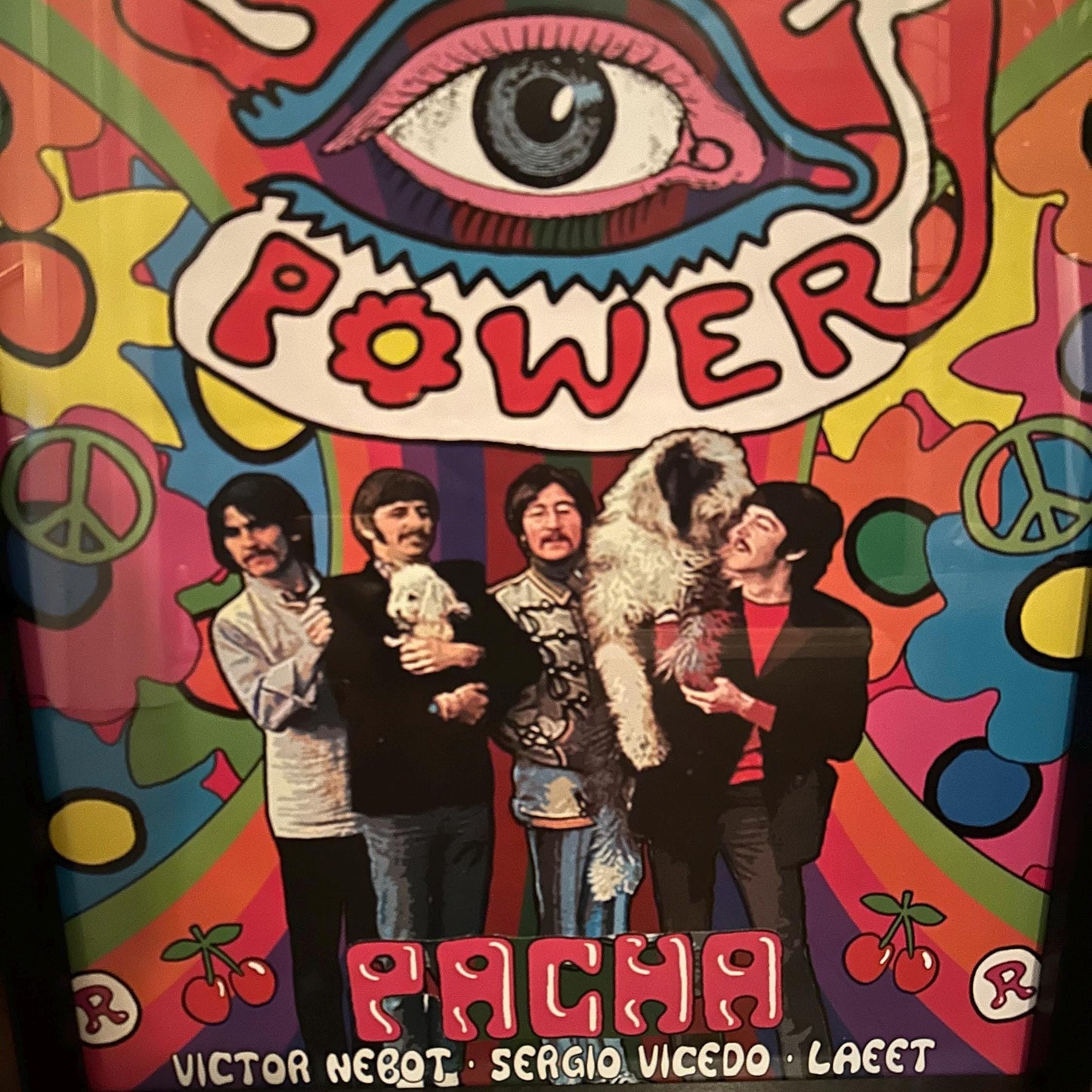 Flower Power ~ Genuine Pacha The Beatles Ibiza Framed Dj Artwork | A3 Luxury Black Frame