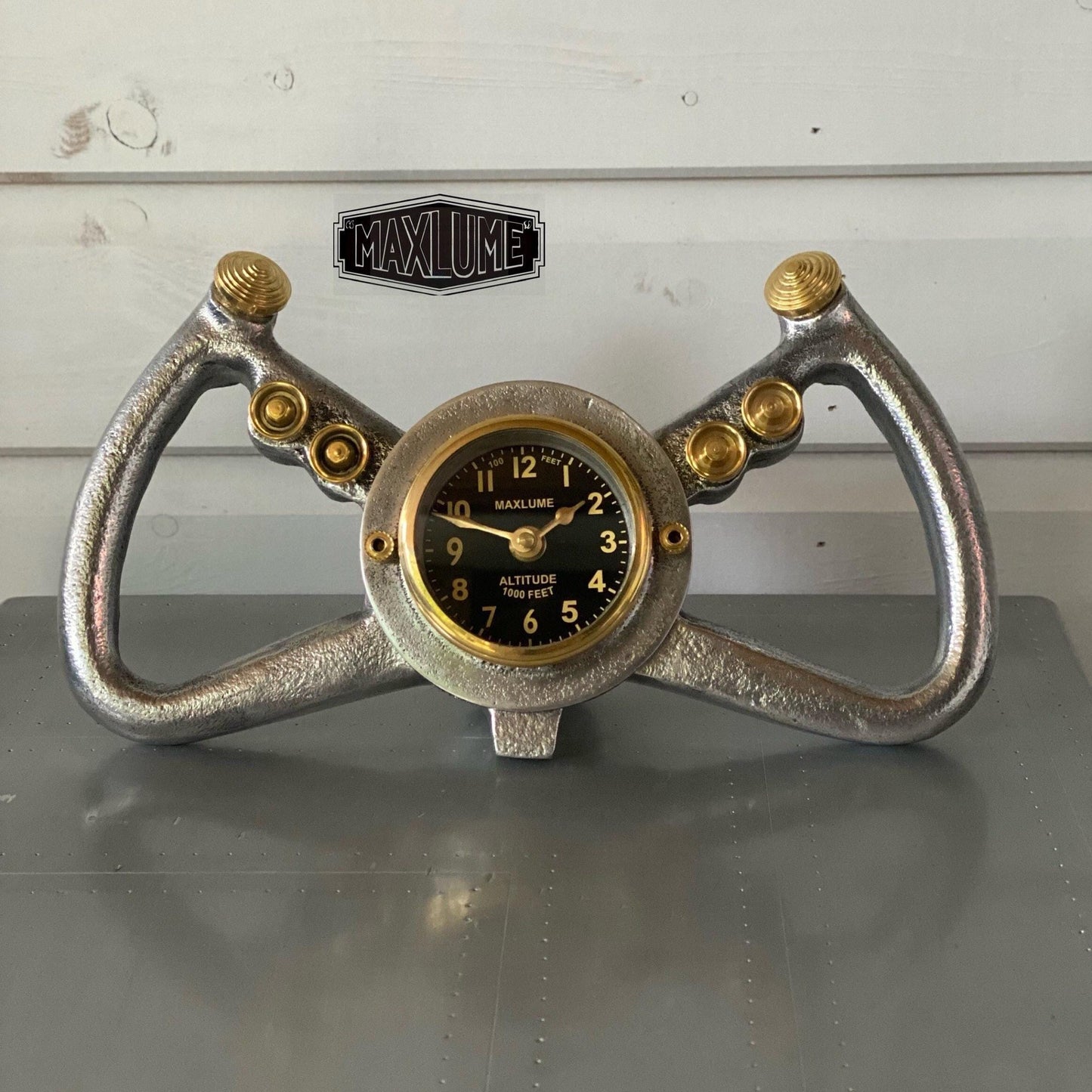 Cockpit Pilots Yoke Aviator Solid Brass Ships Clock Compass Nautical Vintage Industrial Pilot Decor