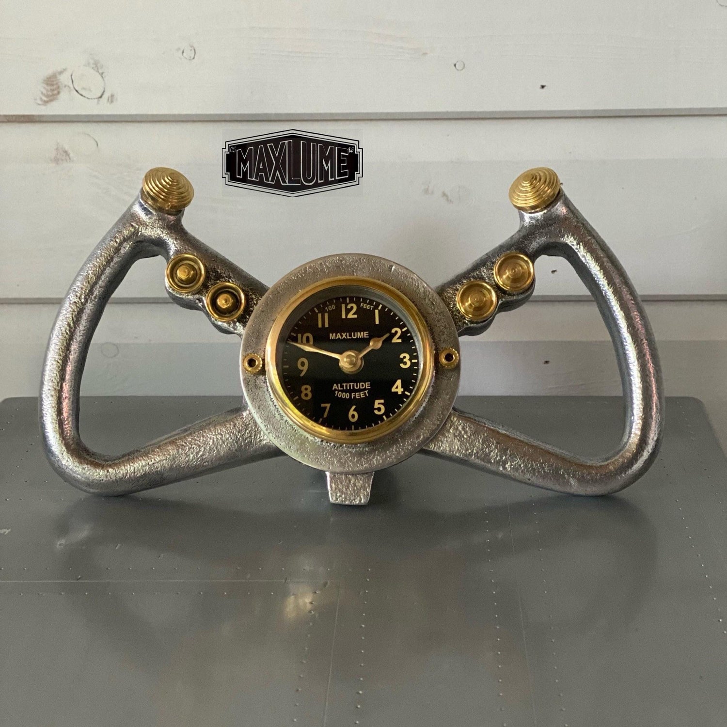 Cockpit Pilots Yoke Aviator Solid Brass Ships Clock Compass Nautical Vintage Industrial Pilot Decor