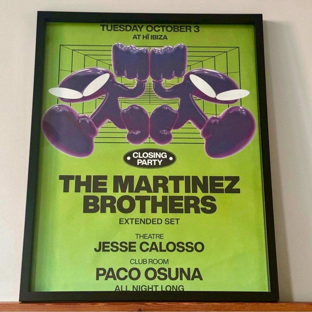 The Martinez Brothers Closing Party ~ Genuine Hi Ibiza Framed Dj Artwork | A3 Luxury Black Frame