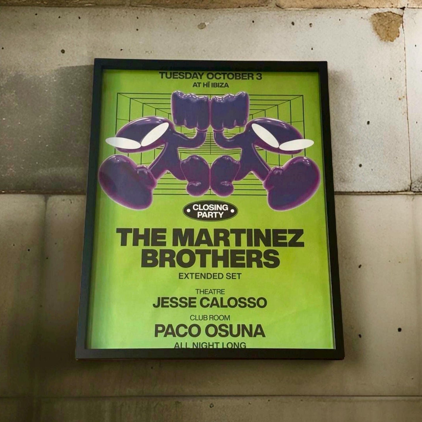 The Martinez Brothers Closing Party ~ Genuine Hi Ibiza Framed Dj Artwork | A3 Luxury Black Frame