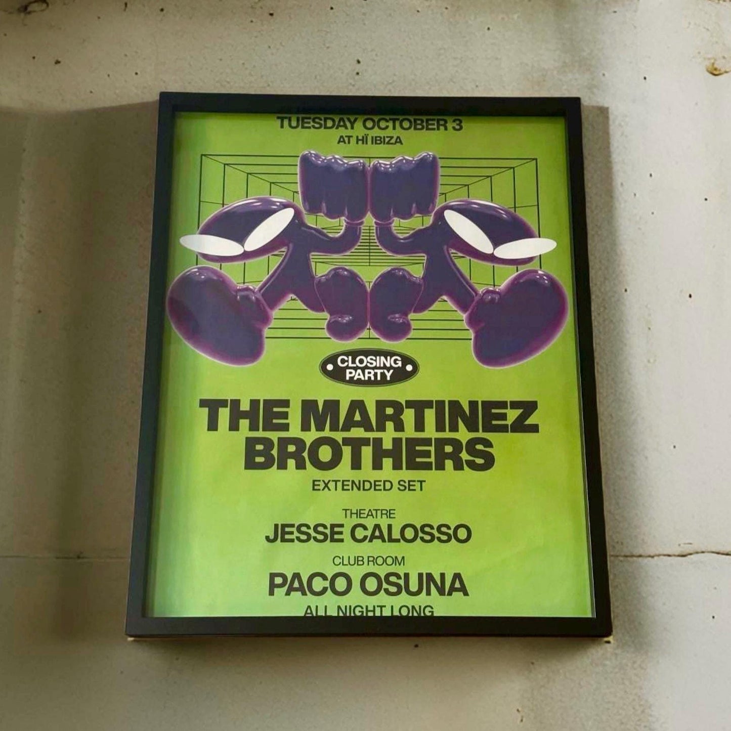 The Martinez Brothers Closing Party ~ Genuine Hi Ibiza Framed Dj Artwork | A3 Luxury Black Frame