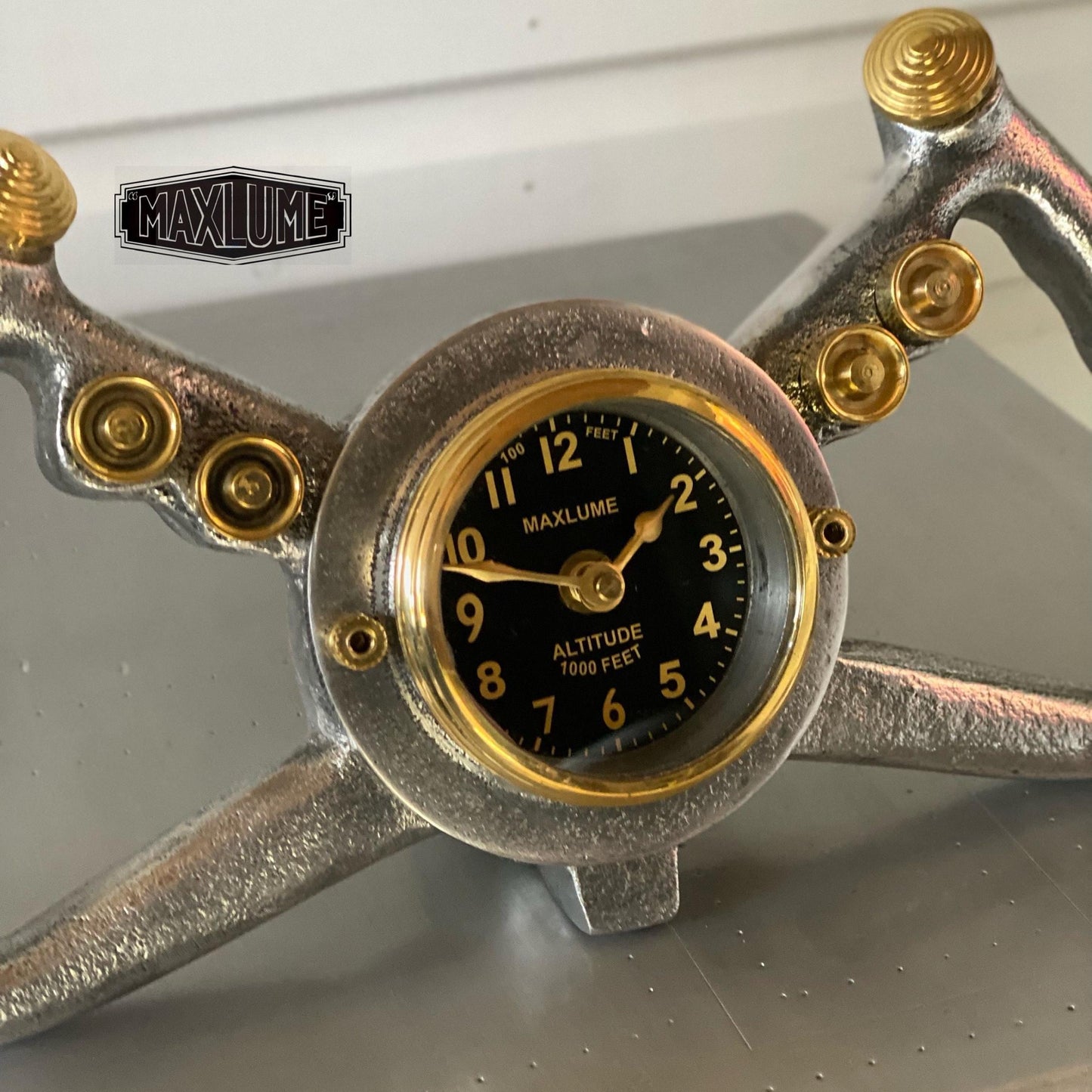 Cockpit Pilots Yoke Aviator Solid Brass Ships Clock Compass Nautical Vintage Industrial Pilot Decor