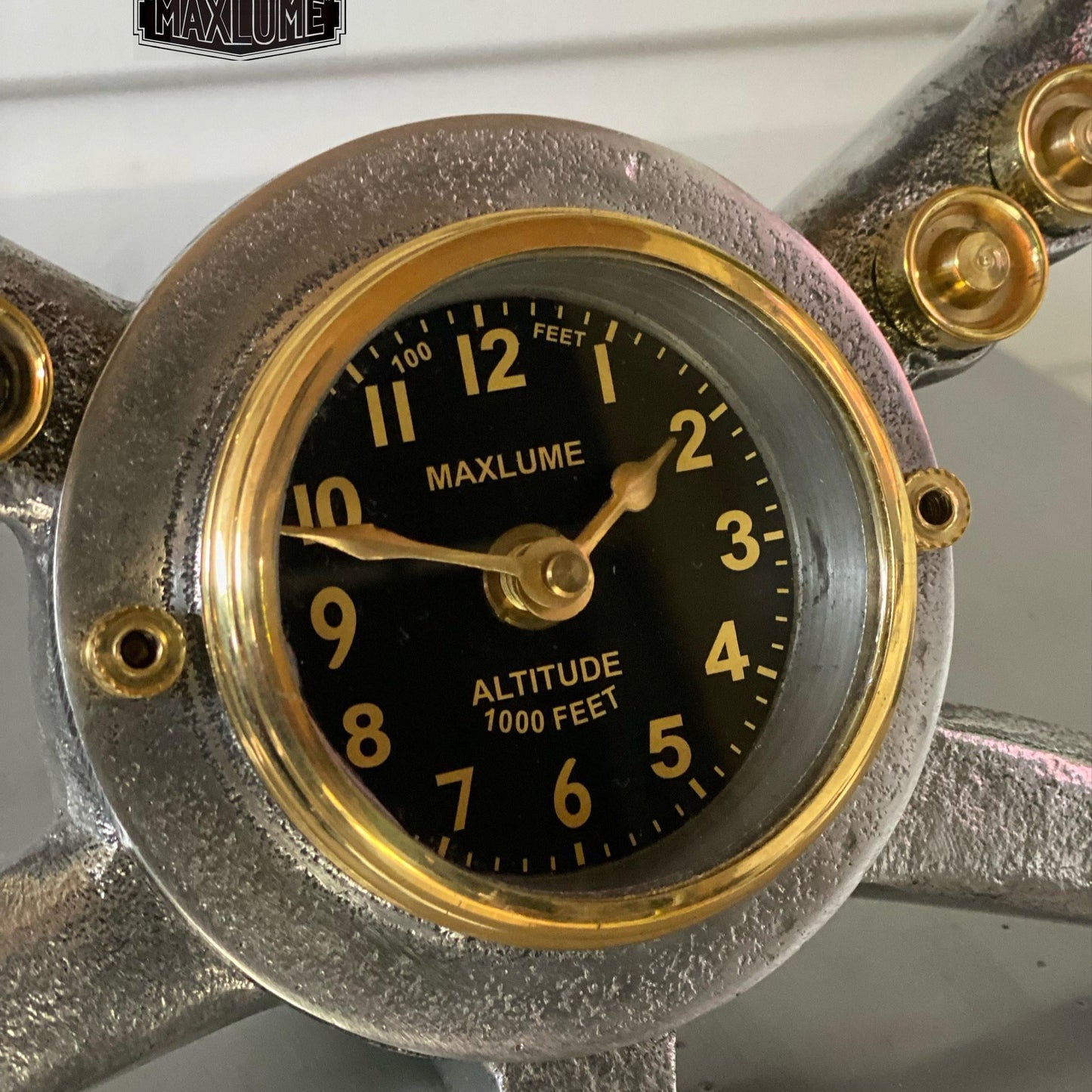 Cockpit Pilots Yoke Aviator Solid Brass Ships Clock Compass Nautical Vintage Industrial Pilot Decor