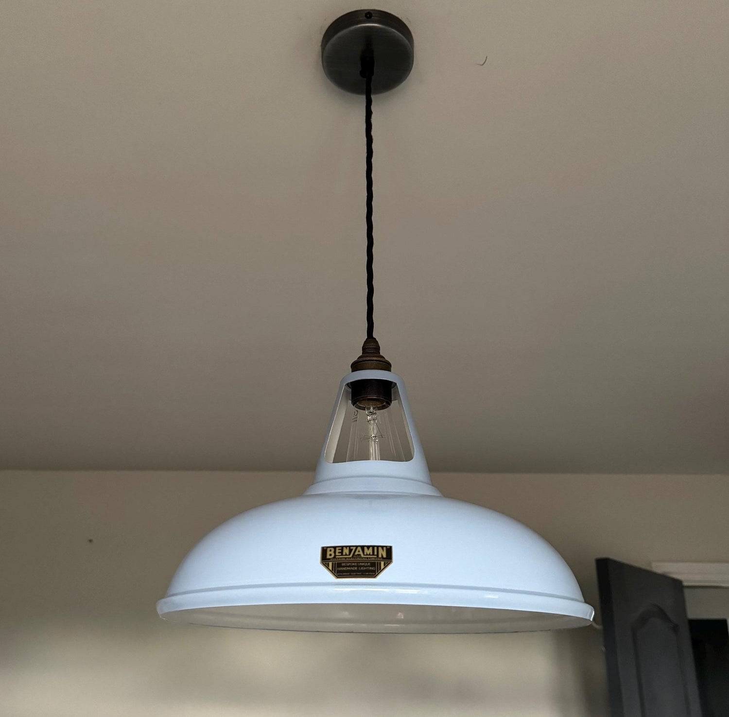 Cawston XL - Light Sky Blue Slotted Lampshade Pendant Set Light *Worn* - 14 Inch