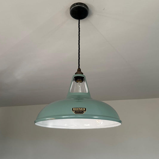 Cawston XL - Pistachio Green Lampshade Slotted Pendant Set Light *Worn* - 14 Inch