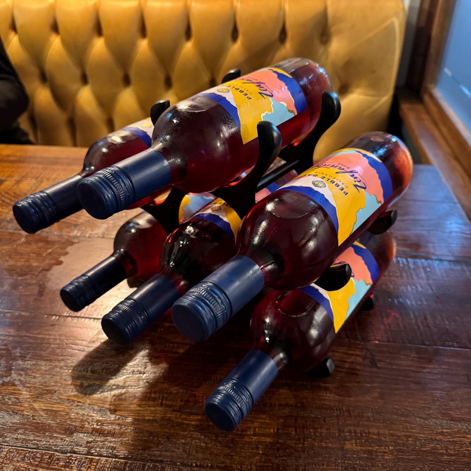 6 Bottle Wine Rack Holder Solid Cast | Wine | Champagne Storage Antique Brass | Polished Aluminium | Matt Black | Black Copper