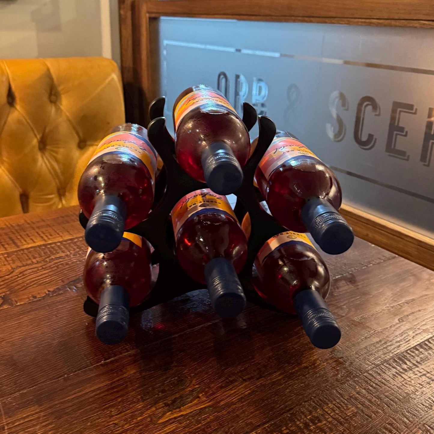 6 Bottle Wine Rack Holder Solid Cast | Wine | Champagne Storage Antique Brass | Polished Aluminium | Matt Black | Black Copper