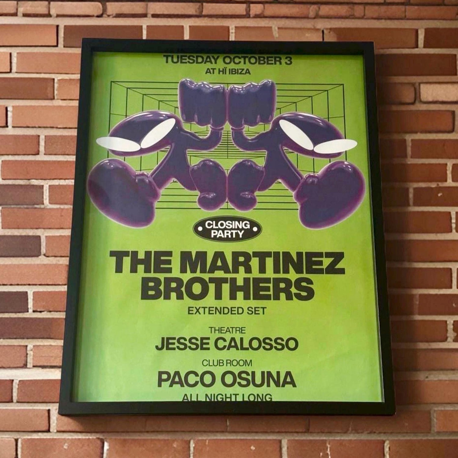 The Martinez Brothers Closing Party ~ Genuine Hi Ibiza Framed Dj Artwork | A3 Luxury Black Frame