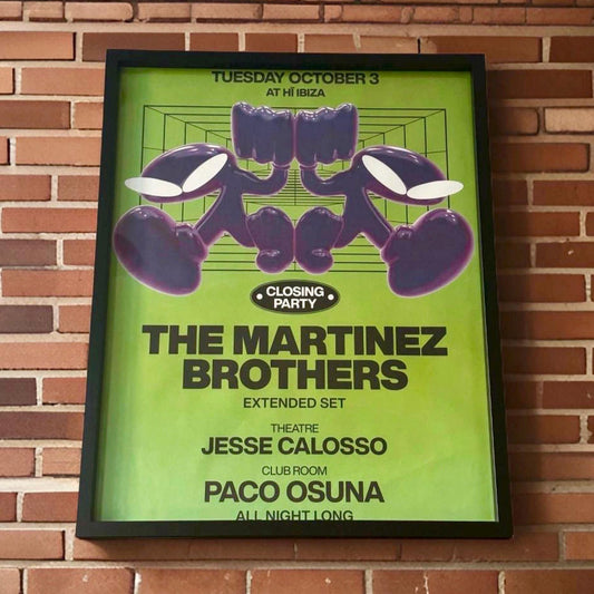 The Martinez Brothers Closing Party ~ Genuine Hi Ibiza Framed Dj Artwork | A3 Luxury Black Frame