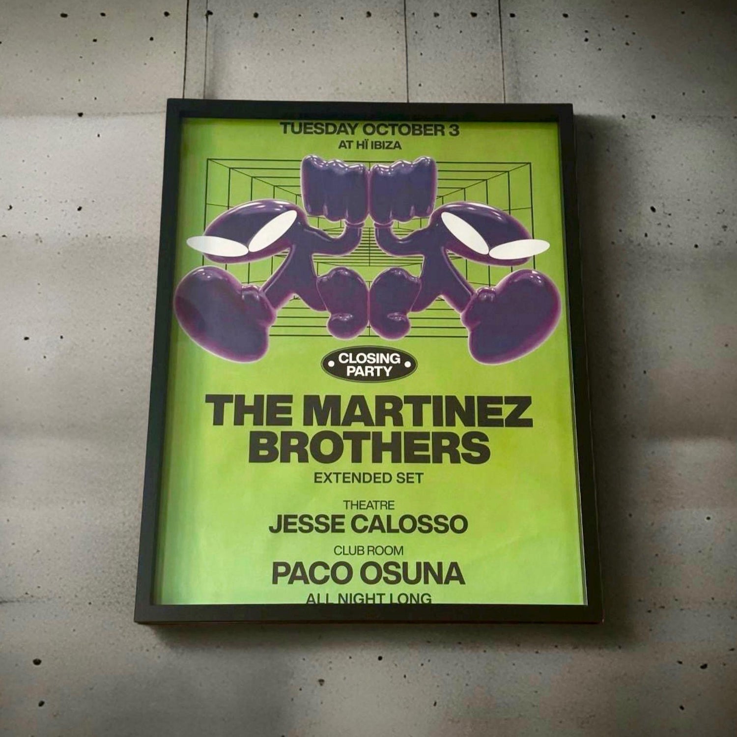 The Martinez Brothers Closing Party ~ Genuine Hi Ibiza Framed Dj Artwork | A3 Luxury Black Frame