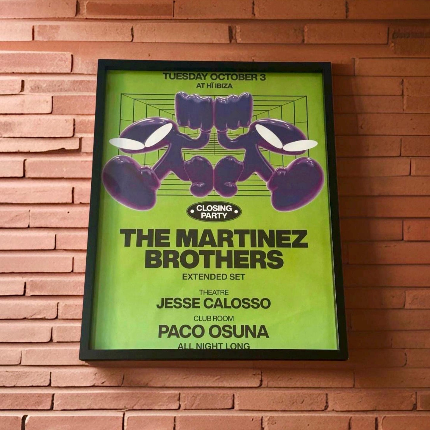 The Martinez Brothers Closing Party ~ Genuine Hi Ibiza Framed Dj Artwork | A3 Luxury Black Frame