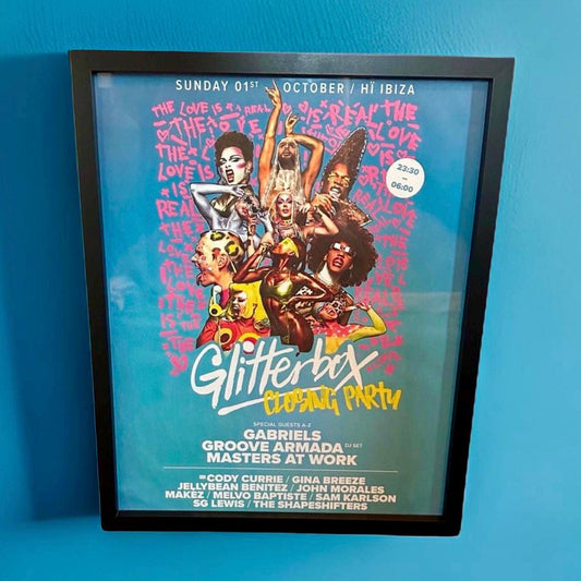 Rare Glitterbox Closing Party ~ Genuine Hi Ibiza Framed Dj Artwork | Luxury Black Frame