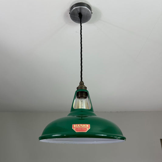 Cawston - Original Green Slotted Lampshade Limited Edition Red Label Design Pendant Set Light *Worn* - 11 Inch