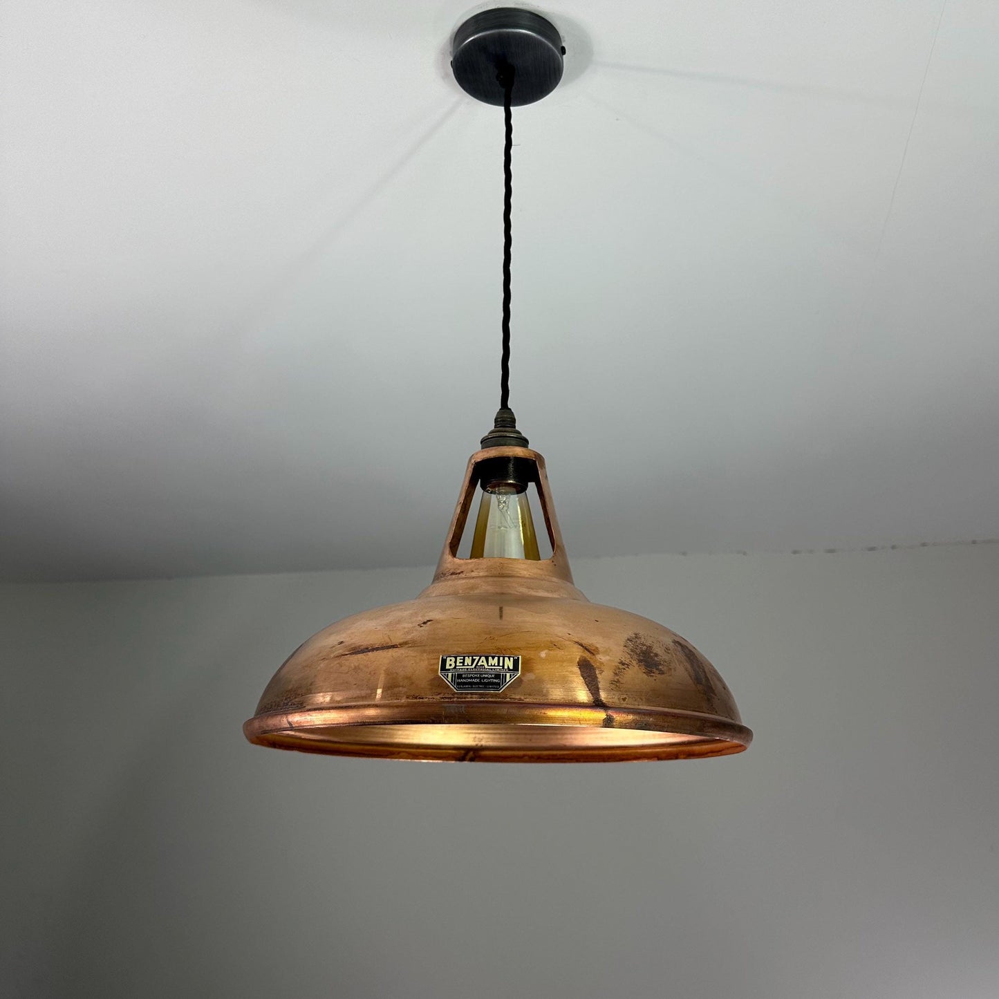 Cawston XL - Antique Copper Slotted Lampshade Pendant Set Light - 14 Inch