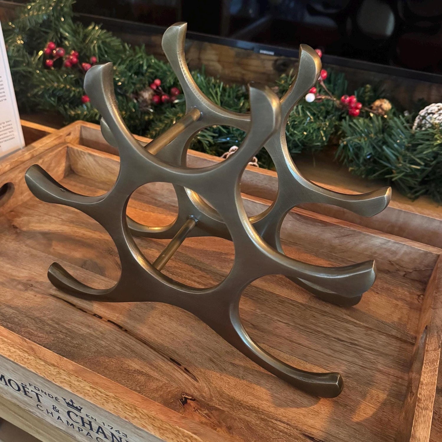 6 Bottle Wine Rack Holder Solid Cast | Wine | Champagne Storage Antique Brass | Polished Aluminium | Matt Black | Black Copper