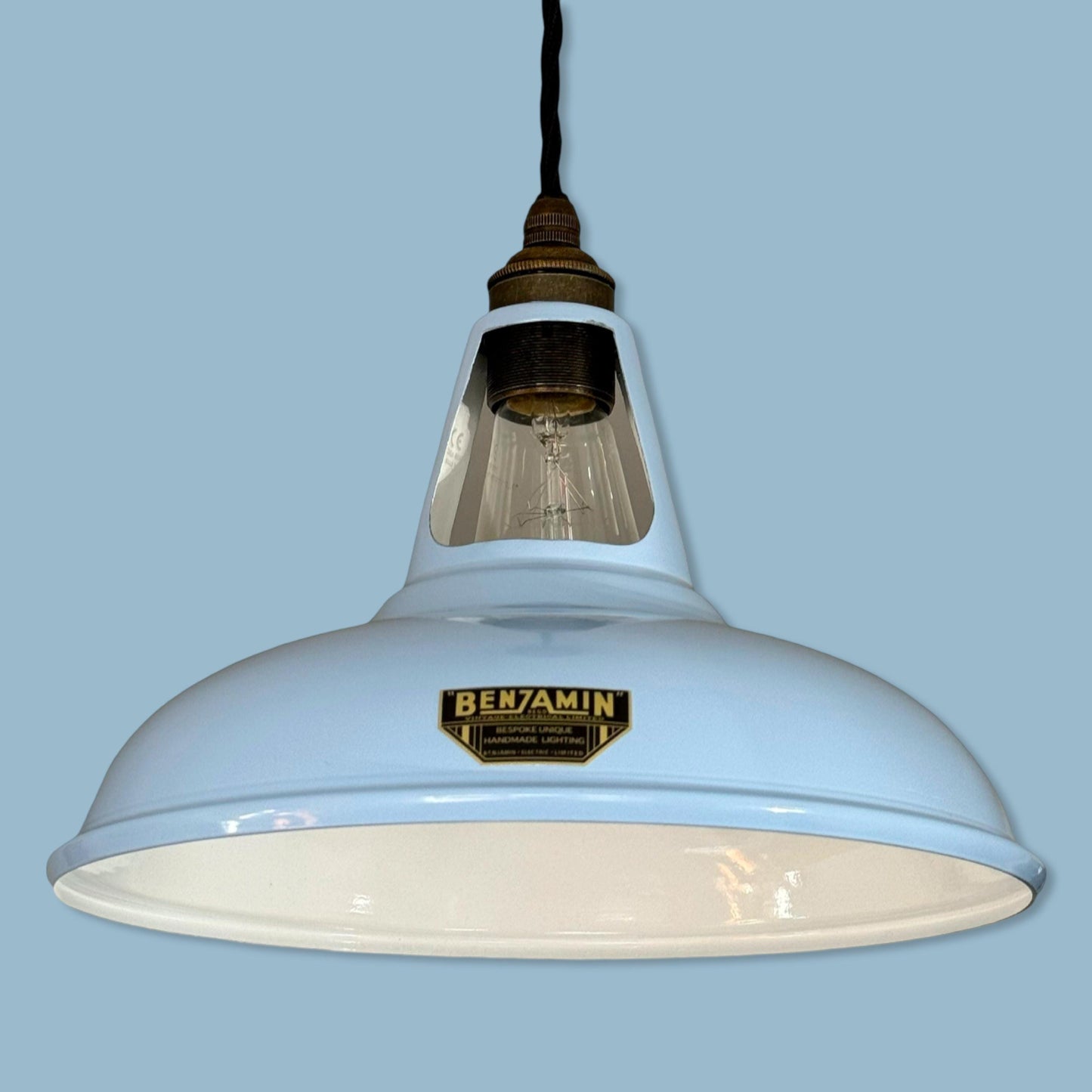 Cawston - Light Sky Blue Slotted Lampshade Pendant Set Light *Worn* - 11 Inch