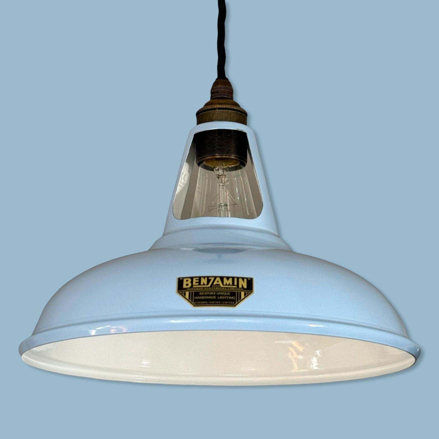 Cawston - Light Sky Blue Slotted Lampshade Pendant Set Light *Worn* - 11 Inch