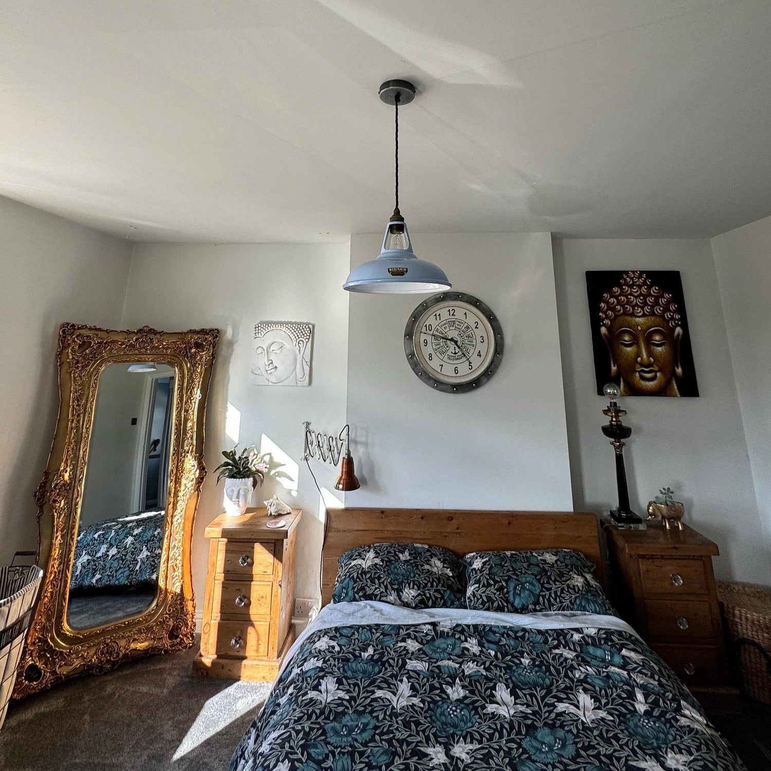 Cawston - Light Sky Blue Slotted Lampshade Pendant Set Light *Worn* - 11 Inch