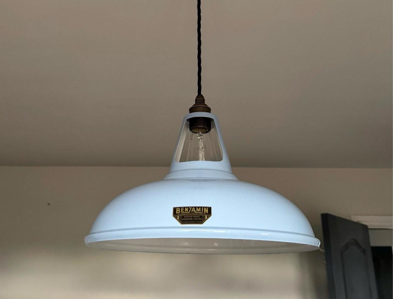 Cawston XL - Light Sky Blue Slotted Lampshade Pendant Set Light *Worn* - 14 Inch