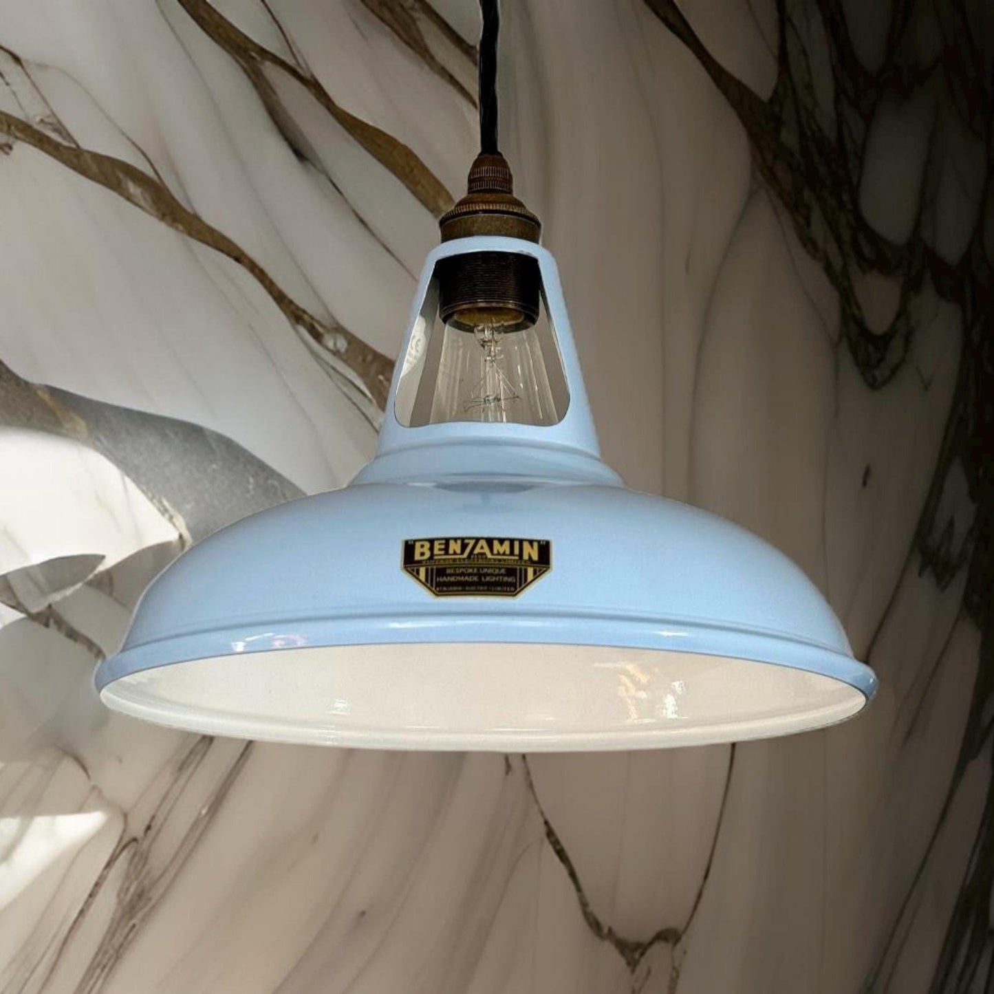 Cawston - Light Sky Blue Slotted Lampshade Pendant Set Light *Worn* - 11 Inch