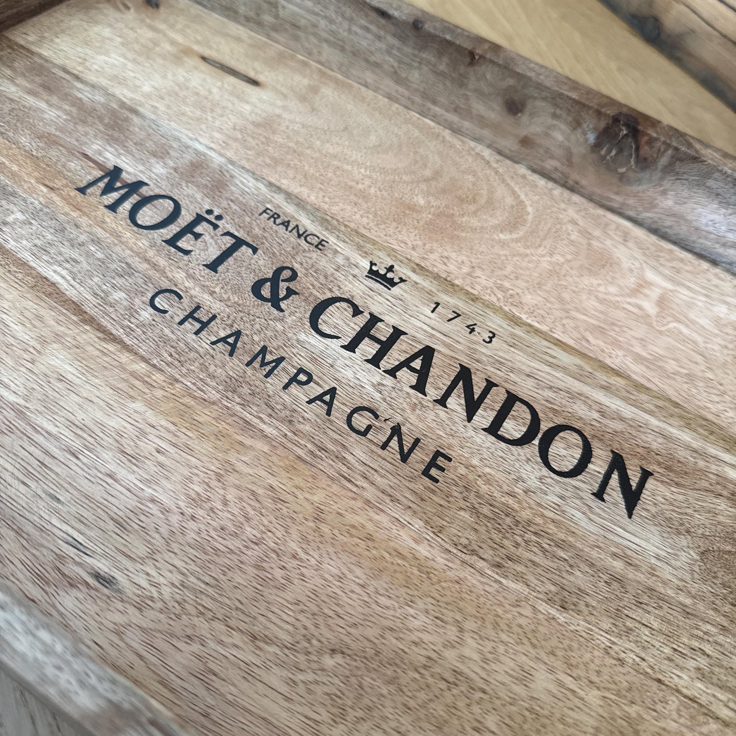 Wooden Serving Trays Moët & Chandon Champagne Butlers Crates Storage Boxes Natural Finish