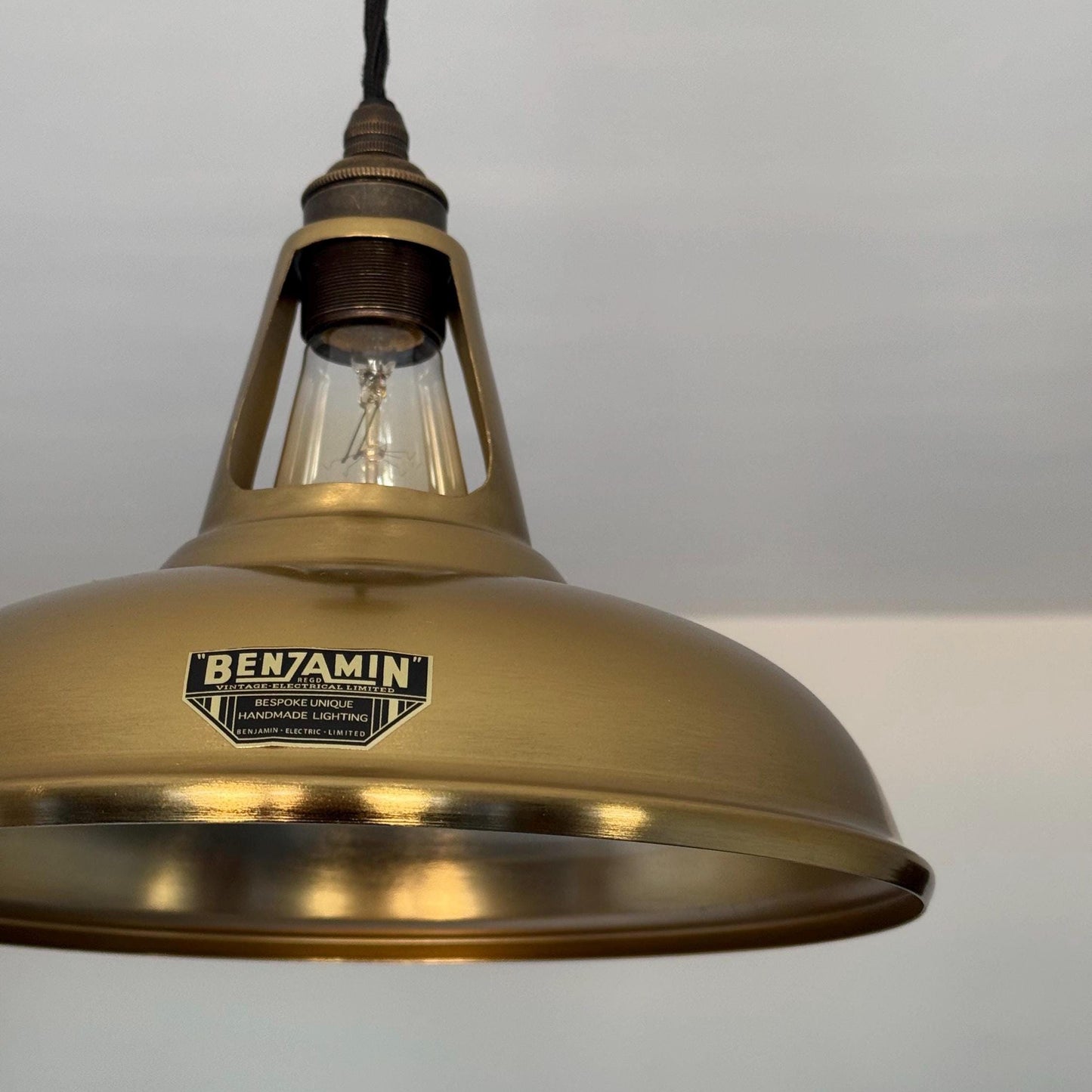 Cawston - Antique Brushed Brass Slotted Lampshade Pendant Ceiling Light - 11 Inch
